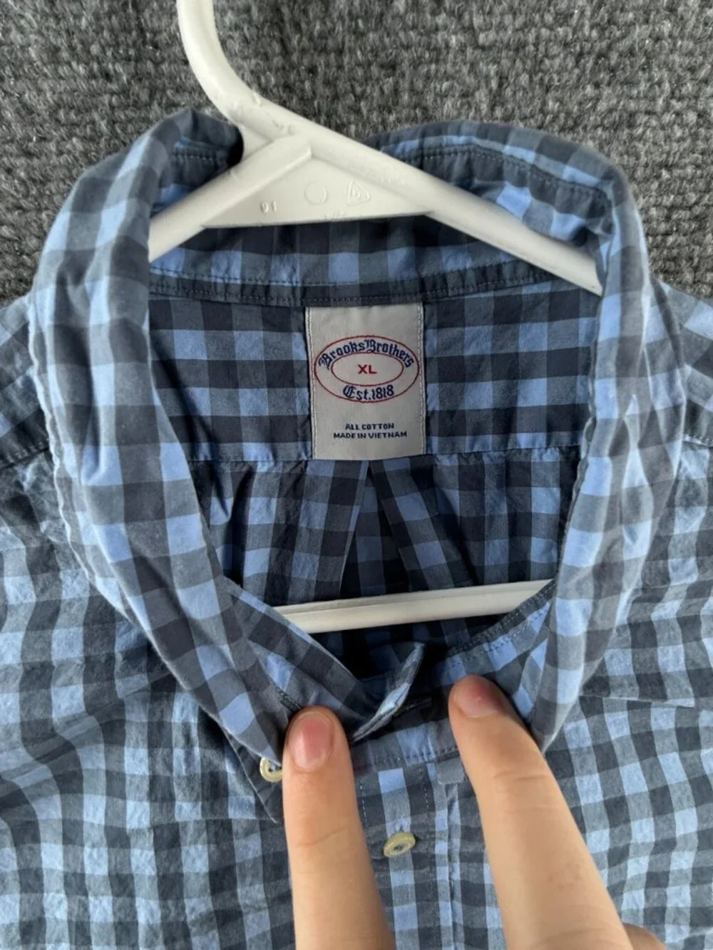 Brooks Brothers XL Cotton Check Button-Down Blue Men Shirt Long Sleeve Business